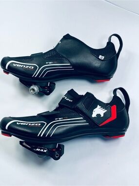 Venzo Men’s :7 1/2 Fit Triathlon Cycling Shoes & VRX Road Pedal # VZ-E02XR-003